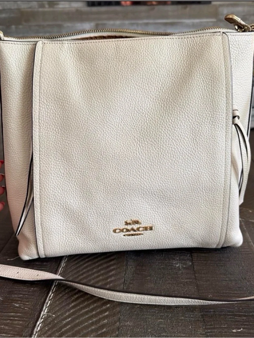 Coach Pebbled Leather Crossbody in Light Cream with Gold Hardware